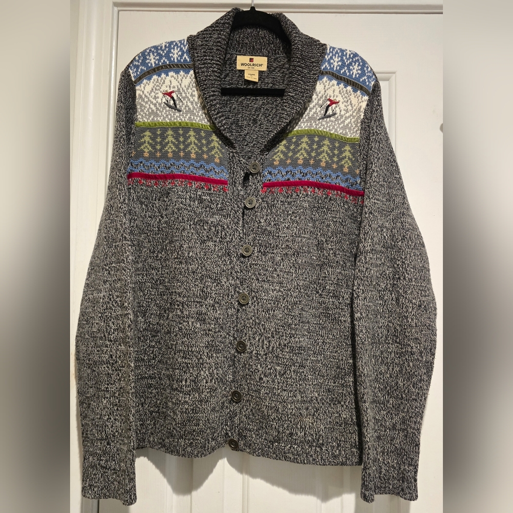 Women's Woolrich Sweater Ski Mountain Pattern Size Extra Large charcoal heather